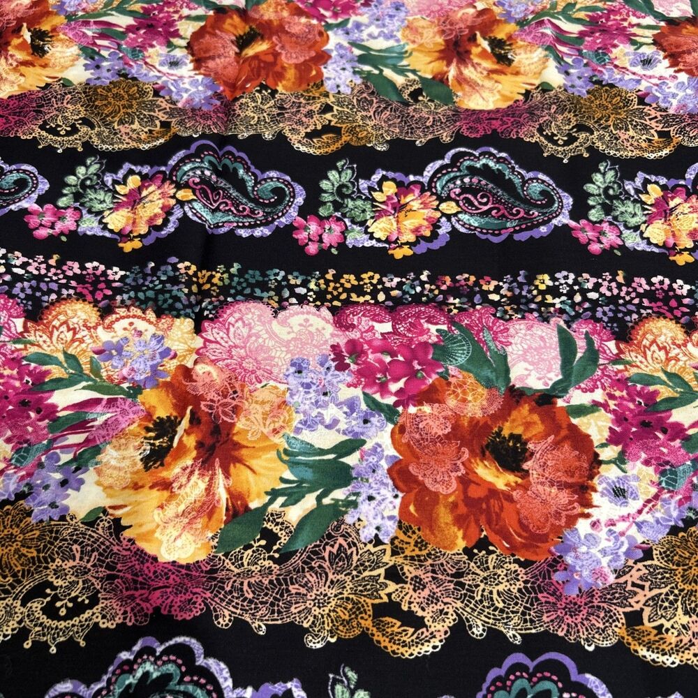 Timeless Treasures Summer C3100  Vibrant Floral On Black Quilting Fabric 31 X 44